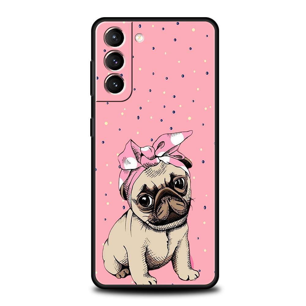 Милый телефонный чехол с собакой мопсом для Samsung Galaxy S24 S23 S22 S20 S21 FE Ultra S24 S23 S10 S10E S9 S8 Plus 5G Чехол для телефона Fundas Capas