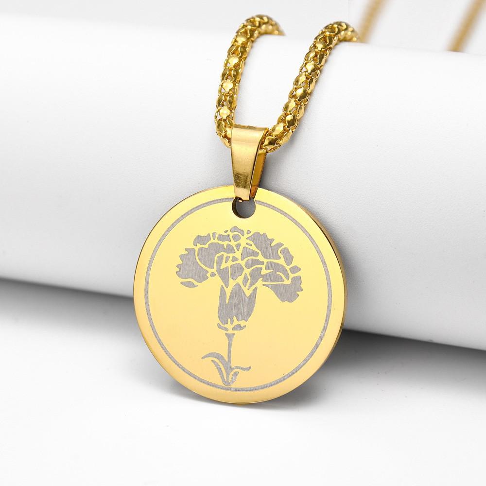 New Plant Flower Pendant Fashionable Titanium Steel Round Necklace Jewelry
