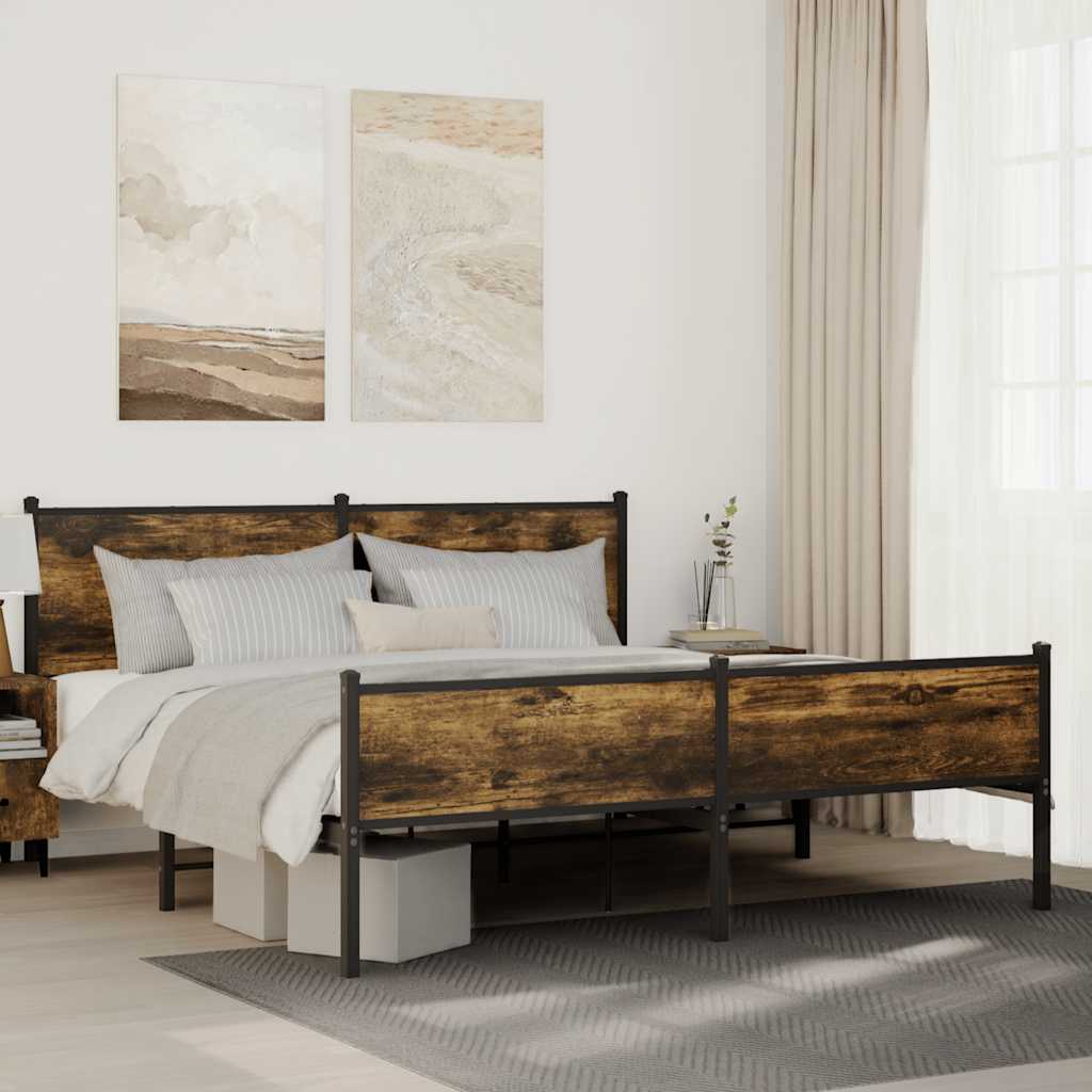 Metal Bed Frame without Mattress Smoked Oak Finish 160 x 200 cm
