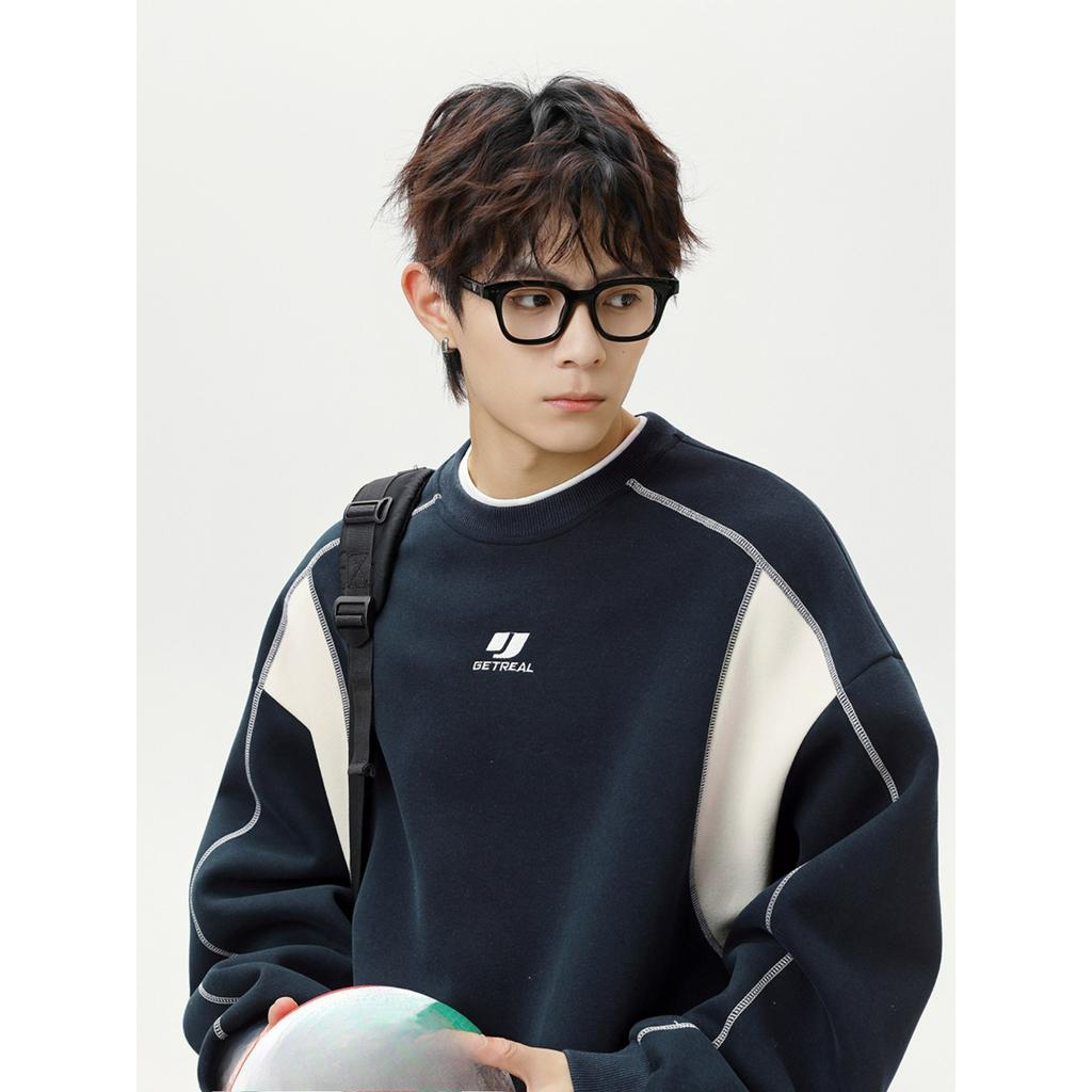 Мужской осенний модный свитер с круглым вырезом, силуэтом и вышивкой букв с тяжелой текстурой, брендовый пуловер-куртка с контрастной цветной строчкой