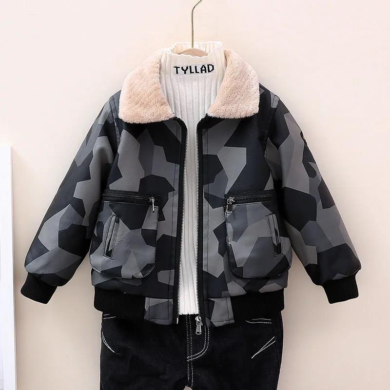 Детская одежда, куртка, осенне-зимняя бархатная толстая кожаная куртка для мальчиков, куртки для маленьких мальчиков, детское хлопковое пальто Tide, плюс