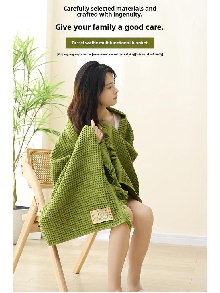 Вафельное банное полотенце из гребенного хлопка класса А: Мягкая, увеличенная шаль из чистого хлопка с сотами для взрослых (90х180 см)