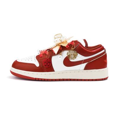 Air Jordan 1 Низкие Винтажные Баскетбольные Кроссовки с Устойчивой к Скольжению и Износу Подошвой Женские Красные FJ3465-160(Команда746-)