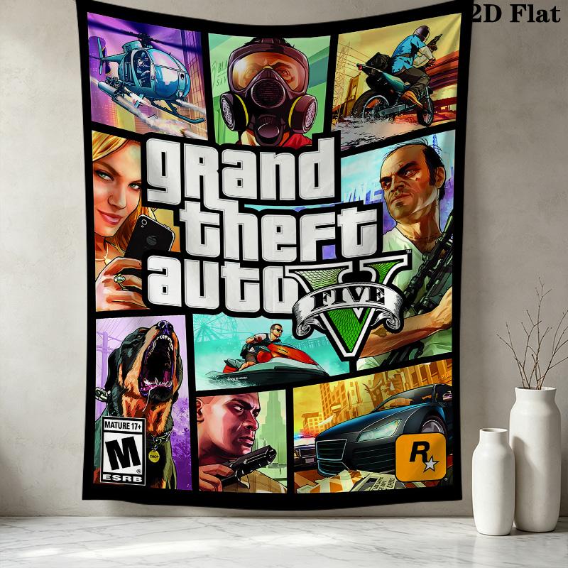 Настенный гобелен Grand Theft Auto Эстетичное настенное панно Печатная тканевая покрывало Декоративные гобелены Для спальни Гостиной Домашний декор