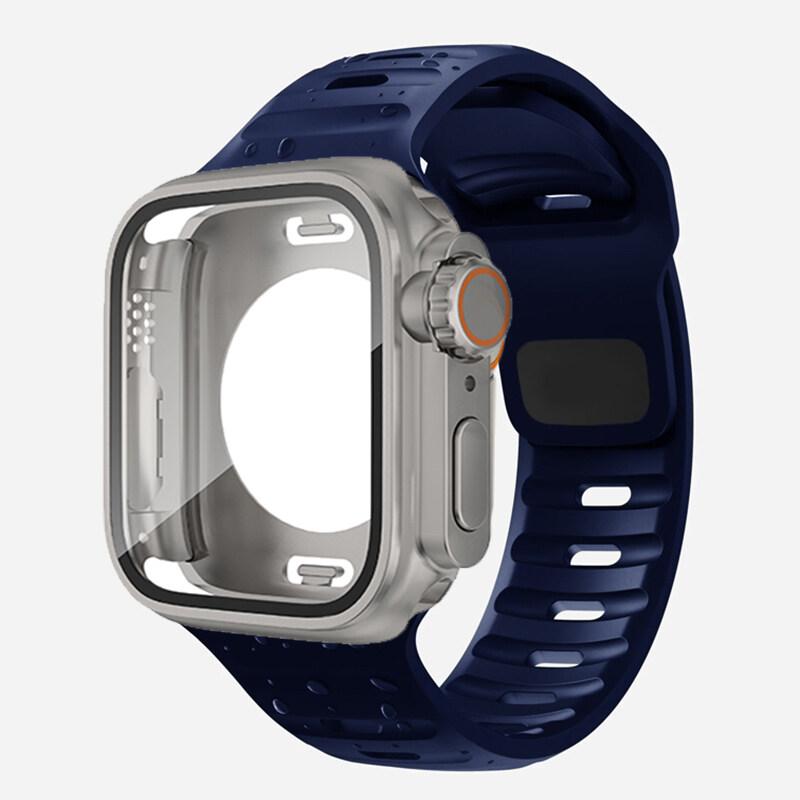 Водонепроницаемый чехол 360 + силиконовый ремешок для Apple Watch 9 8 7 Обновление внешнего вида ремешка Ультра 49 мм Iwatch Серии 8 7 6 SE 5 4 3 2 1
