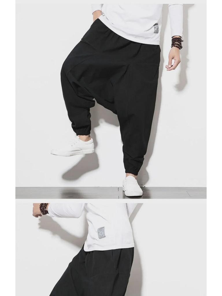 2024 Весна/Лето Мужские Свободные Шаровары В Китайском Стиле - Модный Хип-Хоп Хлопок и Льняной