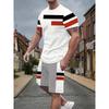Summer Men's Casual Sports Suit 3D Informal Geometric Print T Shirt+Shorts 2PCS Outfits Fashion Striped Short Sleeve T-shirt Set
