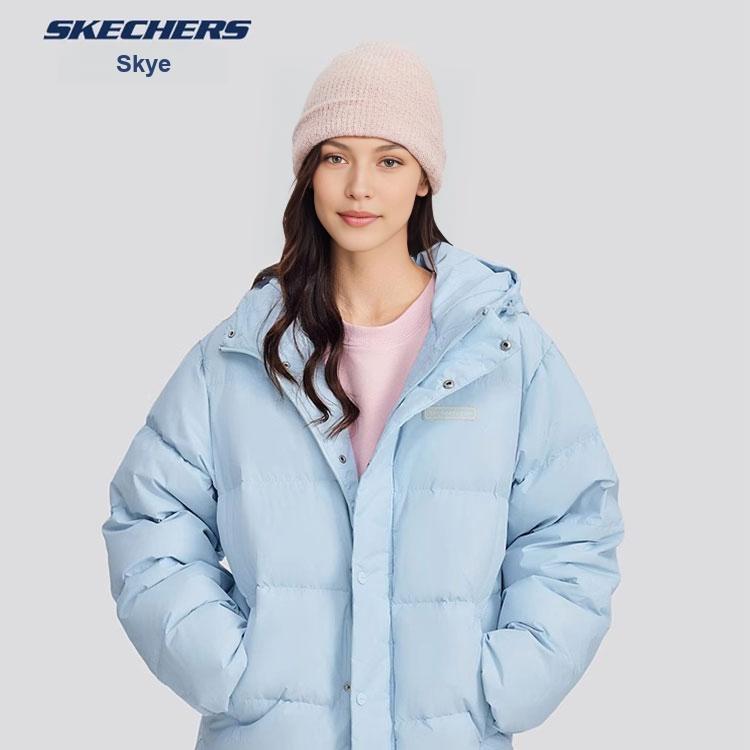 Skechers Ветрозащитная Водонепроницаемая Маслостойкая Тефлоновая Трехзащитная Теплая Куртка с Капюшоном на Утином Пуху Унисекс Куртка Небесно-Светло-Голубой L324U154-0400