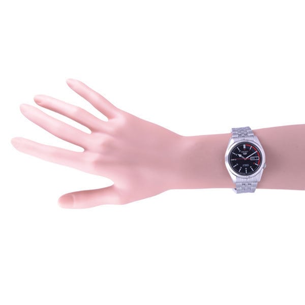 Seiko Мужской SNK375J1 (Seiko5 Черный циферблат Мужские) Круглые часы из серебристой нержавеющей стали, аналоговые