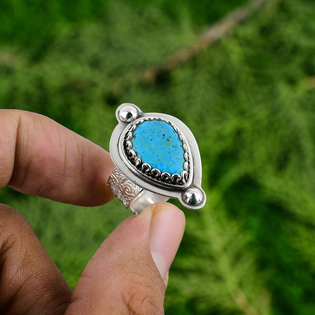 Натуральный Аризонский Турквен Складывающееся Регулируемое Кольцо из Серебра 925 пробы для Женщин