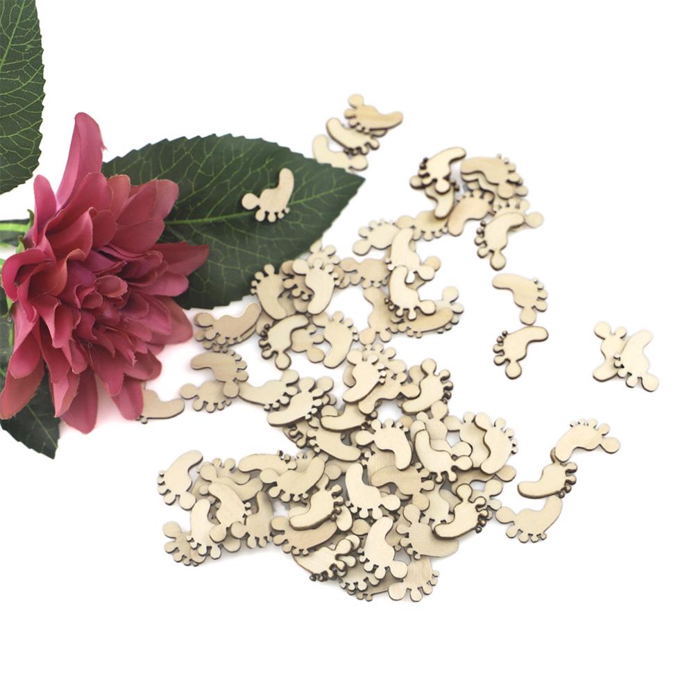100Pcs DIY Natural Wooden Cute Baby Foot Spacer Loose Beads Handmade Craft Baby Show Wedding Decoration