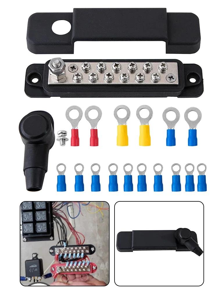 12 Point Battery Power Distribution Block Bus Bar Positive Negative 12V 180A Power Distribution Block Termianl For Car RVs Boat