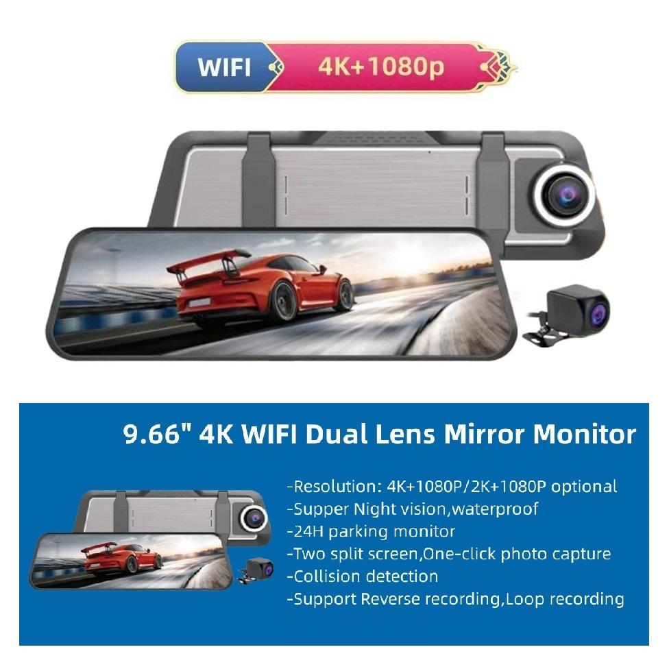10-дюймовый потоковый мультимедийный видеорегистратор для вождения, зеркало заднего вида, три объектива, WiFi, высокое разрешение, сенсорный экран заднего вида