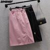 New Summer Style Plus Size Skirts Solid Buttons Women Denim A-Line Vintage Basic Skirt 5XL Pink