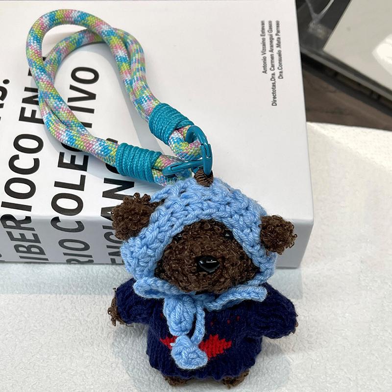 Милая плюшевая сумка ручной работы в виде медведя на ремешке для мобильного телефона с цветной веревкой, брелок для сумки-куклы