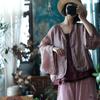 Women Vintage Pink Shirts V-Neck Bat Sleeve Blouses Spring High Quality Button Loose Women Shirts Tops