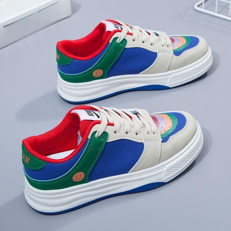 Women's Thick-Soled Sneakers Shoes with Mandarin Ducks Spring New Versatile Niche Rainbow Color-Blocking Sports Casual Shoes Fashion