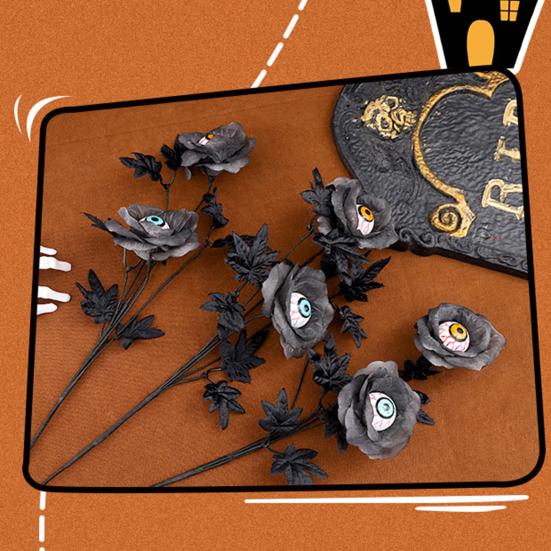 1/2/3 шт. Хэллоуин Искусственный Цветок Глазного Яблока с Черными Кленовыми Листьями Жуткий Готический Поддельный Шелковый Цветок Домашнее Украшение для Стола Искусственная Роза