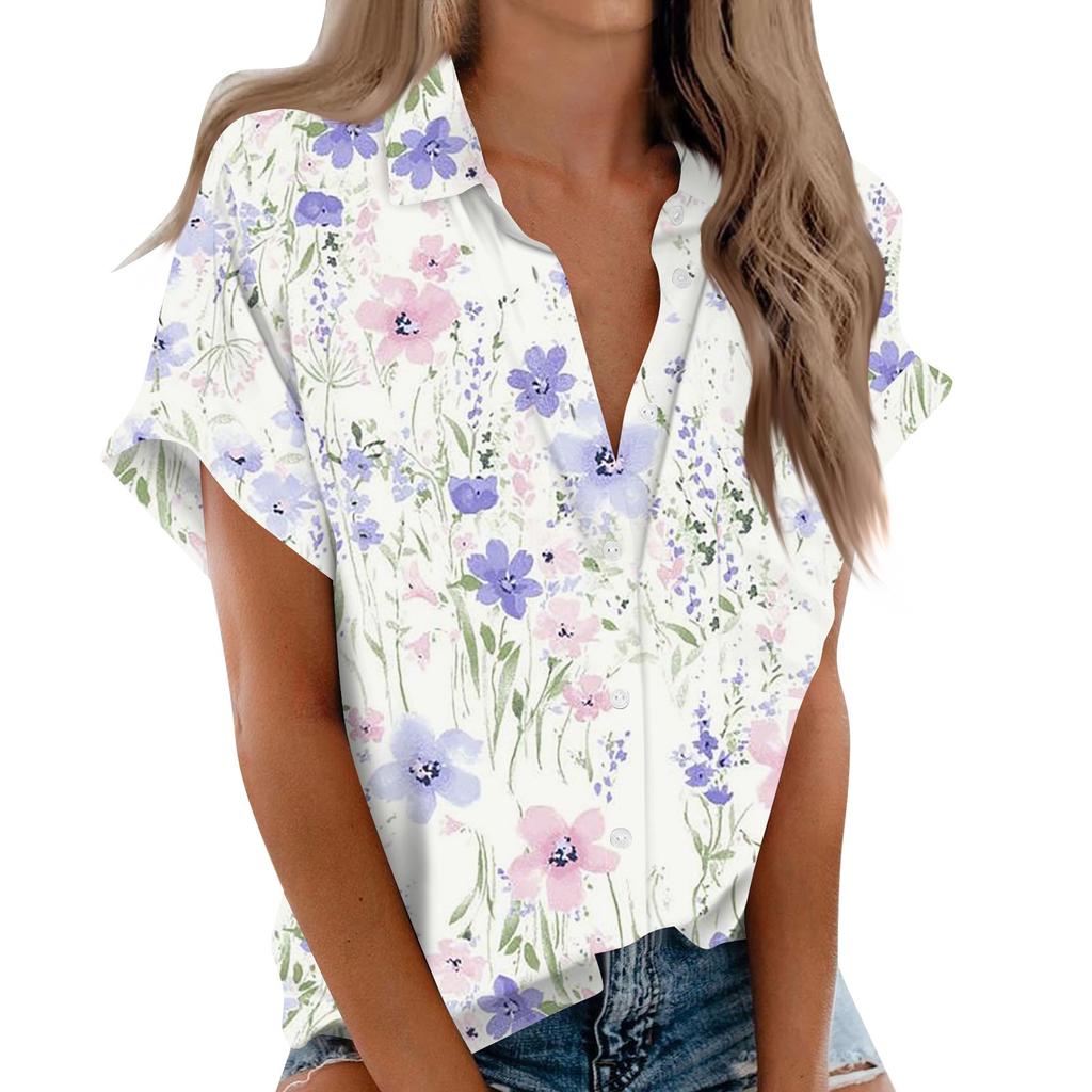 Женская рубашка с короткими рукавами, повседневный модный топ на пуговицах с принтом, кардиган с нагрудным карманом