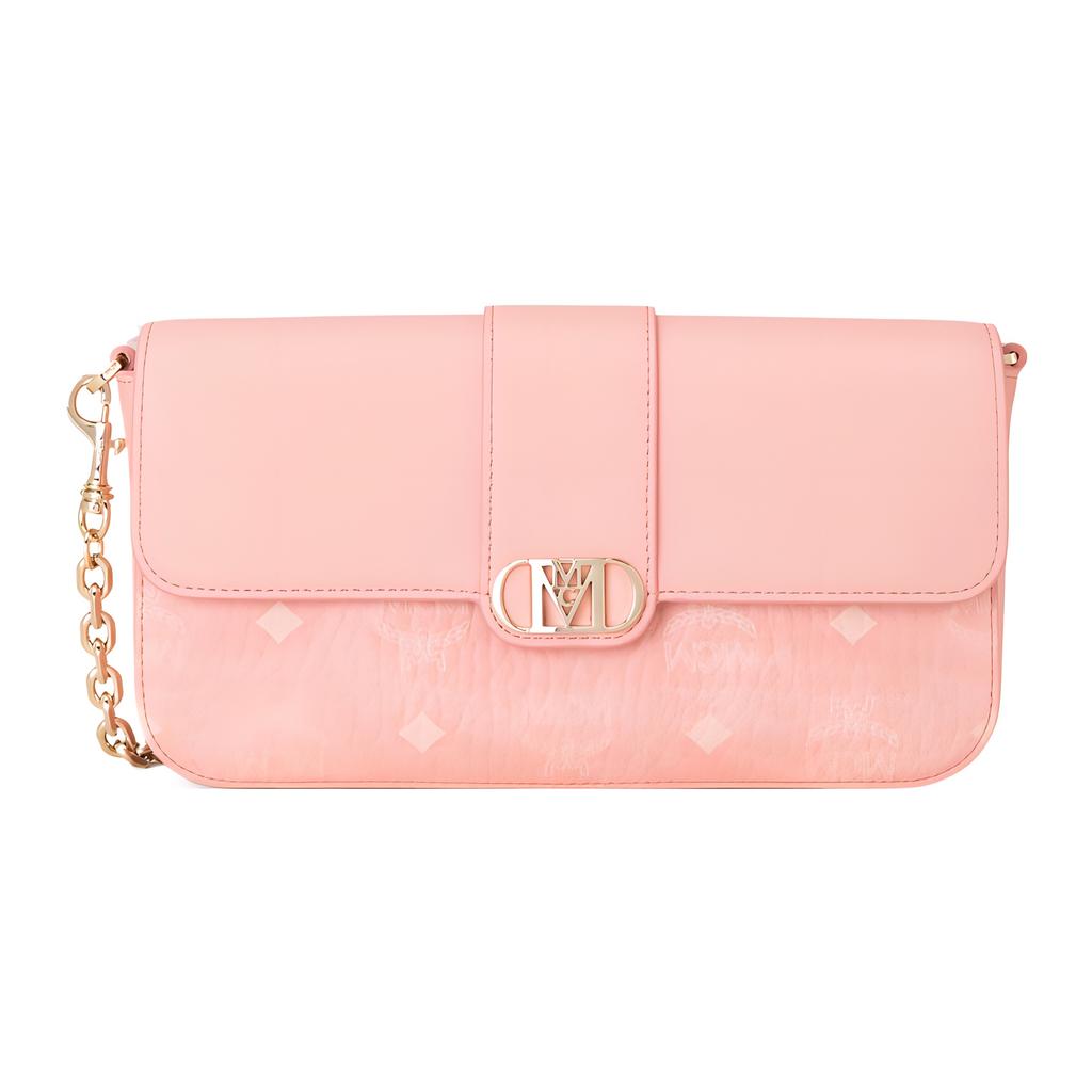 Новая сумка MCM Mode Travia из канвы с покрытием и отделкой из телячьей кожи, ручная/через плечо, сумка на плечо, обычная женская розовая MWSCALD03QZ001