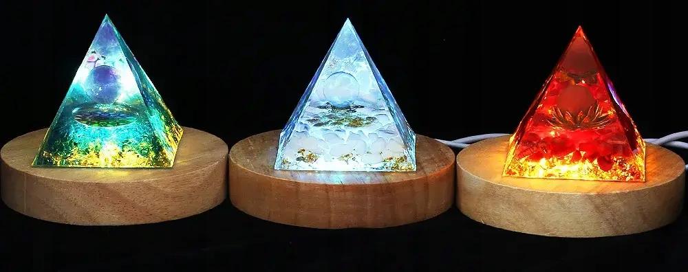 Pyramid Orgonite + Led Lamp Base 5Cm Crystal Stones Amulet 5Cm Hx07