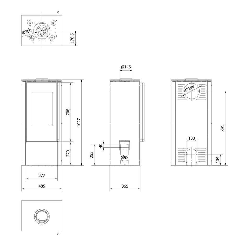 Wood burning steel stove KRATKI HATI Ø 150 5,5 kW 