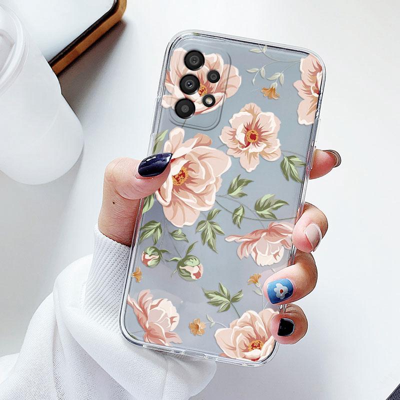 Чехол для телефона Samsung A53 5G A33 Цветочный силиконовый чехол для Samsung Galaxy A73 Fundas Coque Прозрачный мягкий Capas Цветочный ТПУ