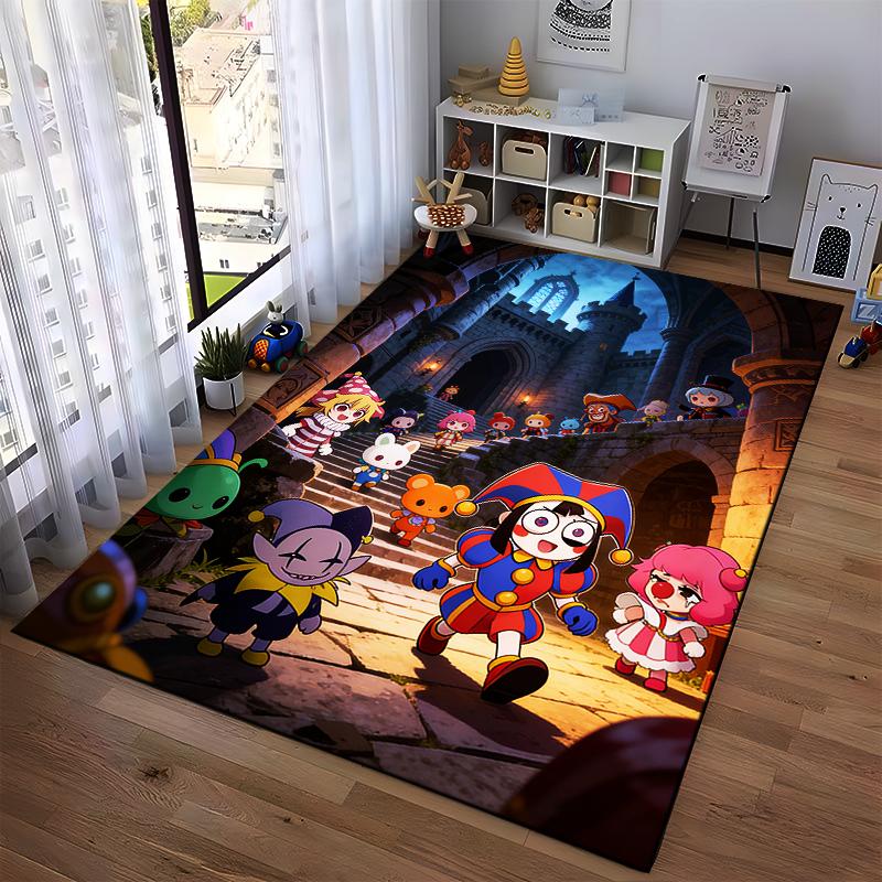 "Colorful Cartoon Castle Scene Rug with Jester and Cute Characters" Suitable for use as an anti-slip for living room bedroom sofas