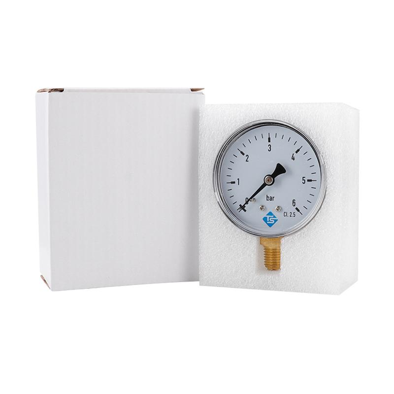 TS-60-6 60mm Large Dial Pressure Gauge 0-6 Bar Water/Gas/Air Pressure Gauge Compressor 1/4'' NPT Bottom Mount