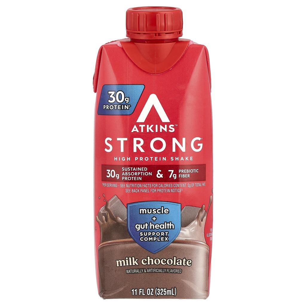 Atkins Strong, High Protein Shake, Milk Chocolate, 4 Shakes, 11 Fl Oz (325 Ml) Each