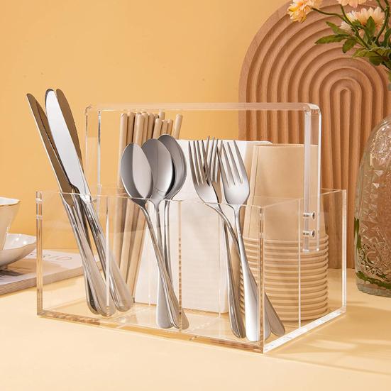 Подставка для столовых приборов Органайзер для вилок и ложек Прочная конструкция Большая вместимость Прозрачный дизайн Коробка для хранения посуды Подставка для столовых приборов