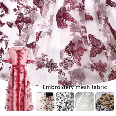 2/4/6 ярдов вышитая кружевная ткань 3D аппликация бабочка кружево сетка вышивка пряжа ткань для самостоятельного шитья вуаль занавес платье