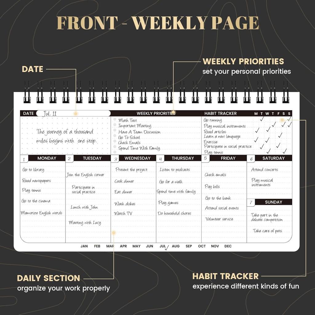 Weekly Planner 2026 - Spiral Bound, 11.2'' x 6.3'', Undated Daily Productive Weekly Planner, 55 Weeks