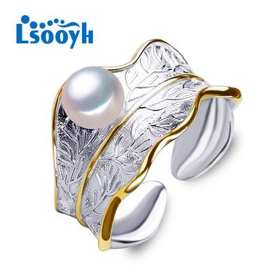 Женское кольцо из серебра 925 пробы с натуральным пресноводным жемчугом