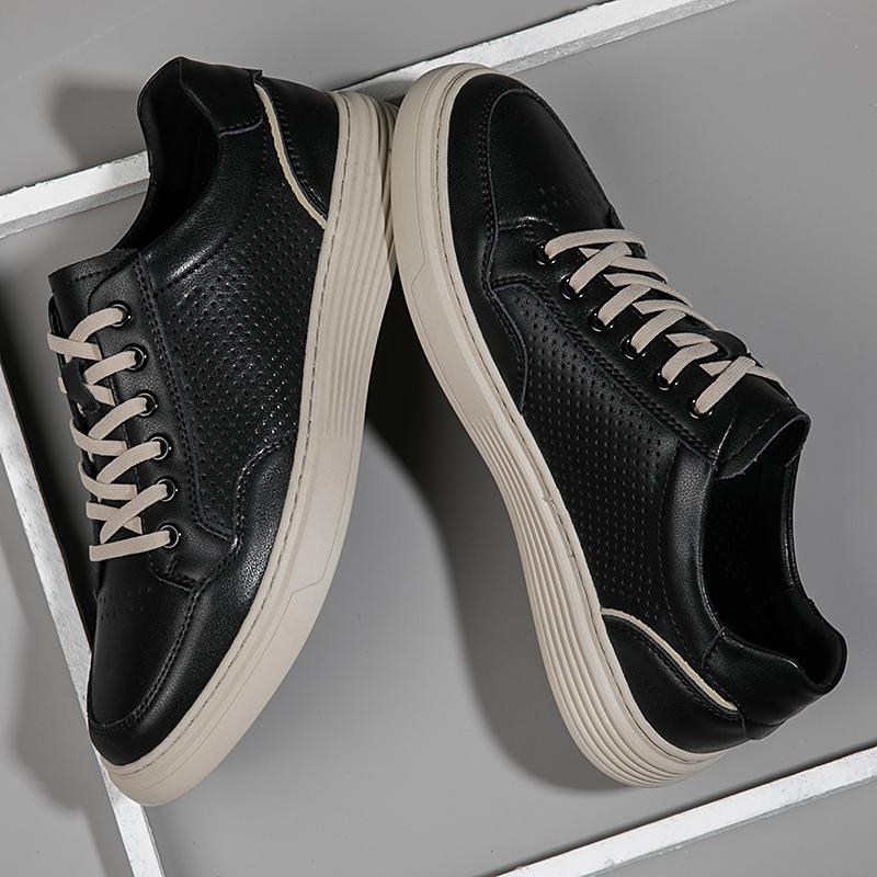 Fashion New Genuine Leather Casual Shoes For Men Basic Comfy Walking Sneakers Soft Comfy Lace-up Breathable Solid Skateboard Men's Shoes