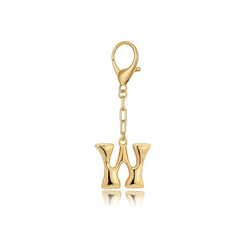 Gold Bubble Initial Keychain Letter Bag Charm for Women DIY Alphabet Purses Handbag Pendant School Backpack Gift Key Accessories