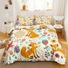 Fox Duvet Cover Set Kids Cartoon Fox Comforter Cover Cute Orange Wildlife Duvet Cover For Boys Animal Twin Polyester Bedding Set