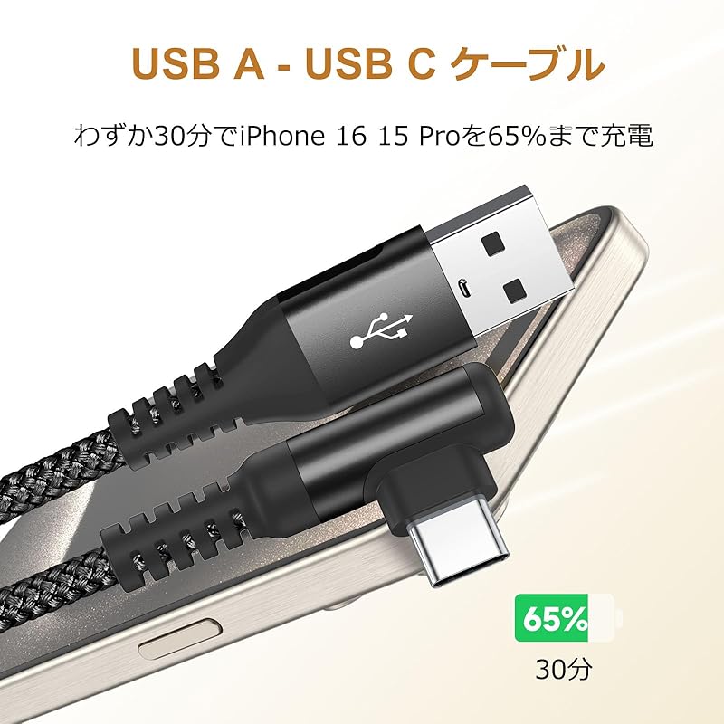 USB C Cable L-shape [1M/Set of 2] Sweguard Type C Fast Charging QuickCharge3.0 Compatible Type iPhone 16 /iPhone 15 Charging Cable iPhone 16 15,iPad
