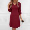 Autumn Winter Fashion Slim Red A-line Mini Dress Women Harajuku V-neck Bodycon Dress Long Sleeve Elastic Knitted Casual Dresses
