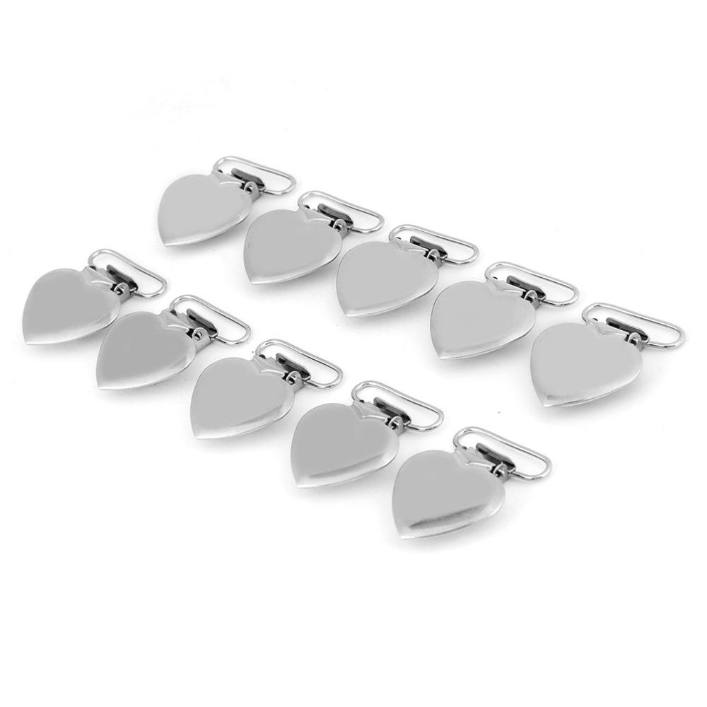 20pcs Silver Metal Suspender Clips Plastic Teeth Sheet Fasteners Heart Shaped Clips DIY Craft