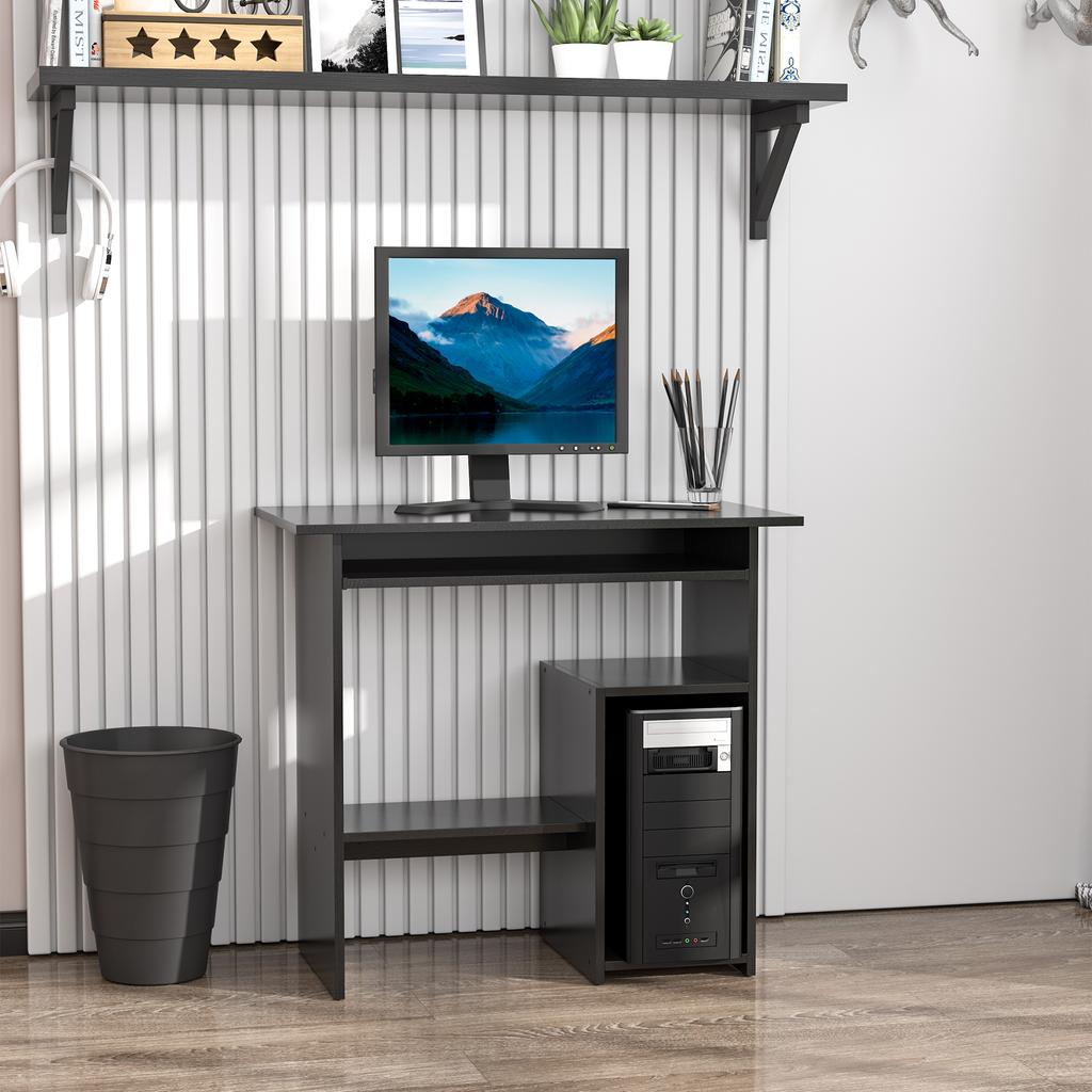 Modern PC Desk in Wood with CPU Shelf and Pull-Out Keyboard Space, 80x45x75 cm, Black