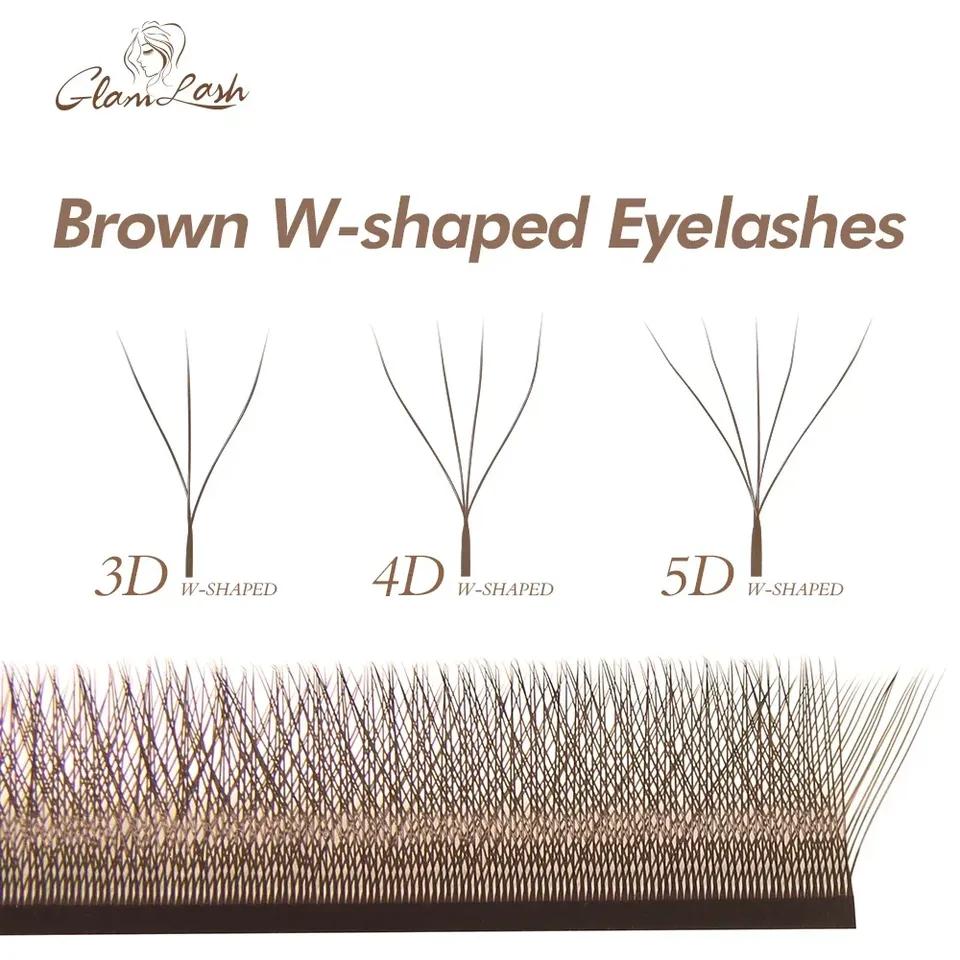 GLAMLASH Handmade Synthetic Hair Brown 3D 4D 5D Eyelashes C/D/L/LU/M Premade Volume Fan W Style Lashes Extension