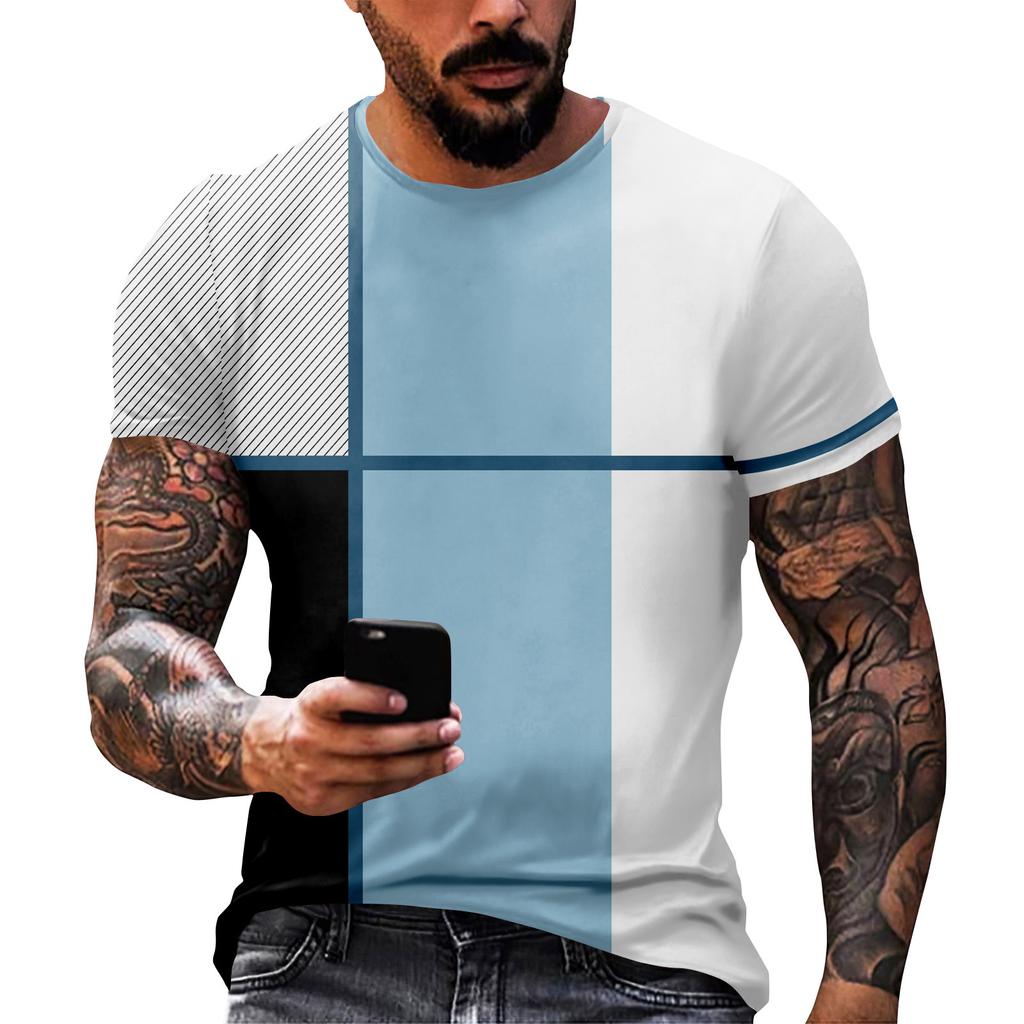 Fashion Striped Print - Men's Casual Round Neck Short Sleeved T-shirt