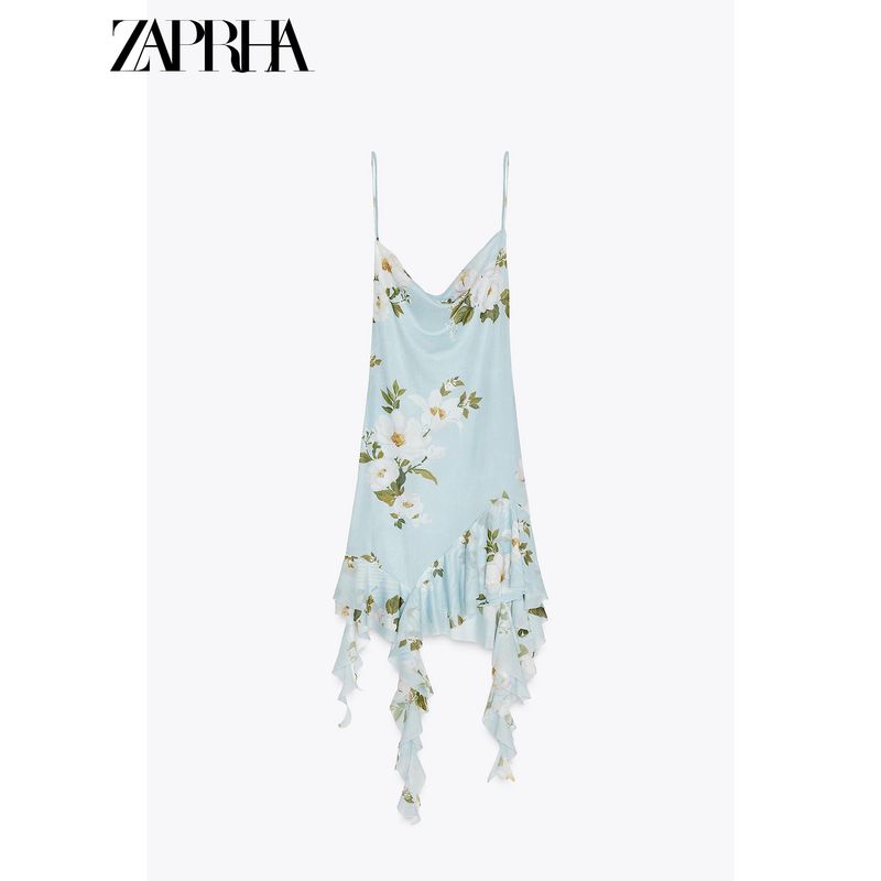 Zaprha 2025 New Arrival Pure Desire Gentle Seaside Holiday Floral Print Silk Net Sling Short Dress 5039122