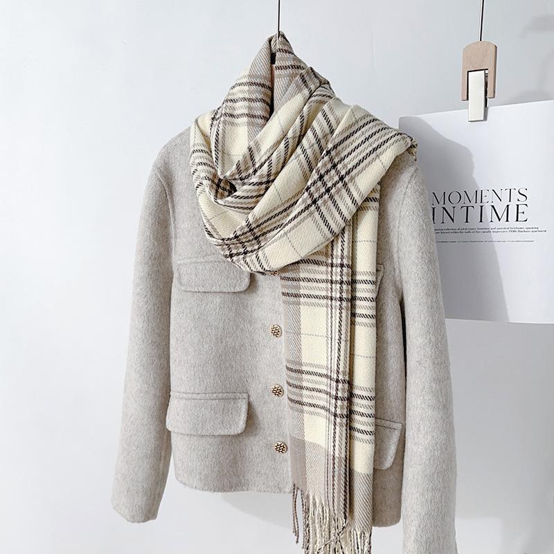2024 Новый осенне-зимний клетчатый шарф из искусственного кашемира в сетку, теплый и ветрозащитный шарф, женский шарф с кисточками, шаль