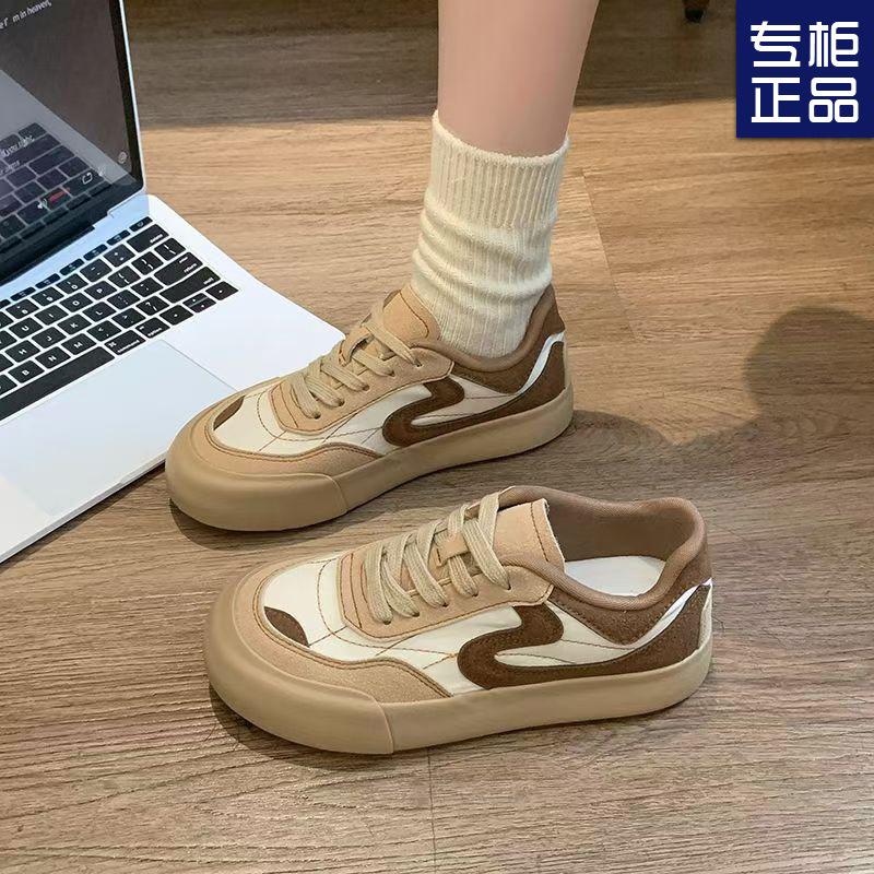 2024 Popular Niche Retro Red Thick Baseplate Shoes Women's Autumn New Hong Kong Style Fashion Round Head Casual Moral Training Shoes