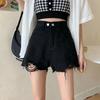 Pants Classic and Minimalist Fashion Versatile Black Women's Summer Broken Holes High-waisted Thin Wide-legged Pants Outside A Word Denim Shorts