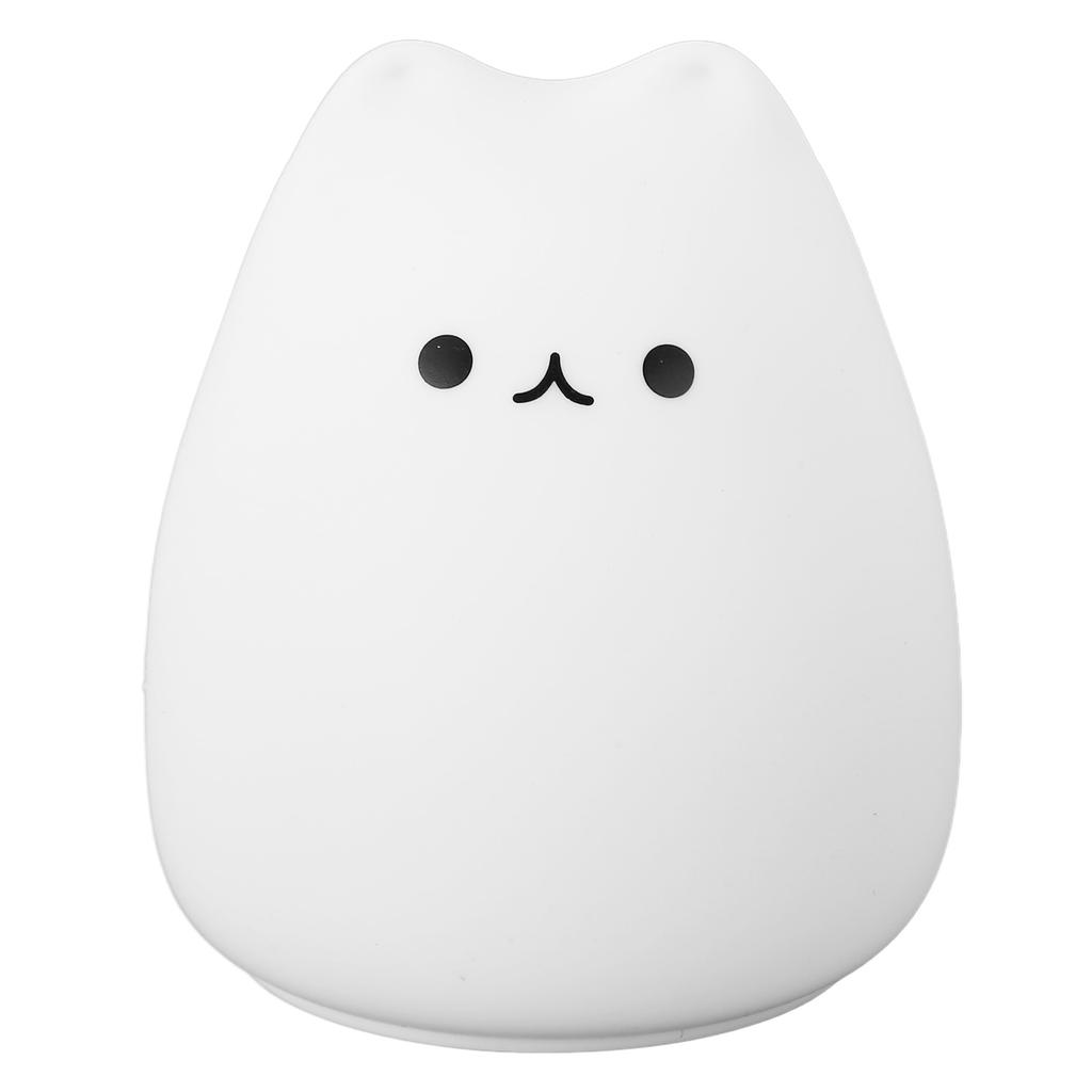 Silicone Night Light Cute Cat Shape Soft Kids Nursery Night Light with Warm White and 7 Color B