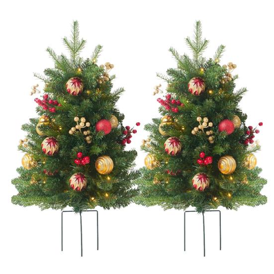 23-дюймовый светящийся искусственный рождественский наполнитель для урны, предварительно освещенная рождественская сосна с шишками, красными ягодами, треногой-колышком и светодиодной подсветкой, наполнитель для уличного крыльца