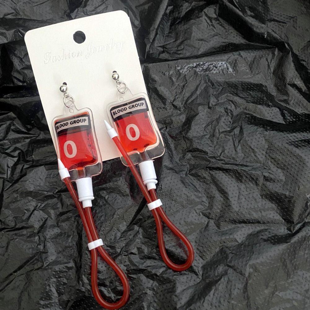 ПВХ Серьги в виде пакета крови Тип a B O AB Плазма Хэллоуин Кровь Серьги-гвоздики Пакет крови Ожерелье Косплей